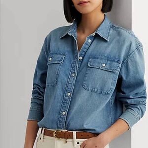 Lauren Ralph Lauren Women’s Cotton Denim Long Sleeve Button Up Size Petite Small